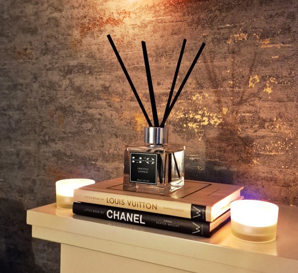 Luxury Reed Diffuser on living room fireplace