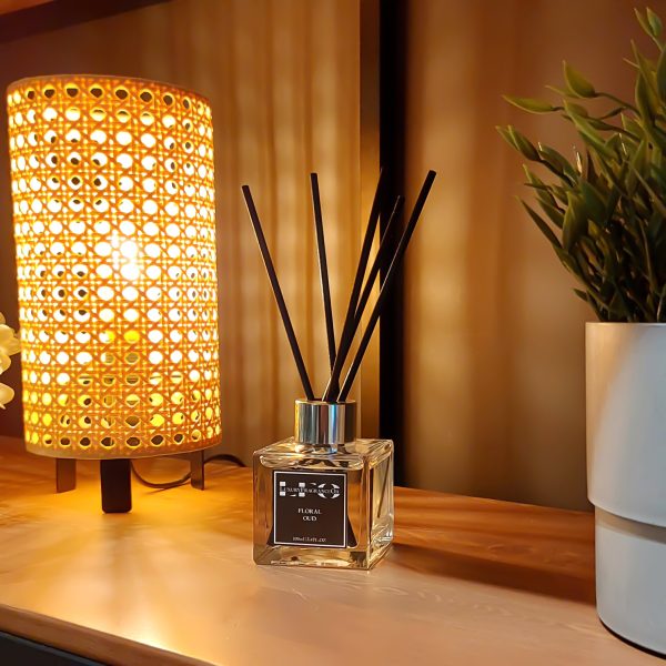 Luxury reed diffuser on living room shelf Luxury reed diffuser on living room shelf